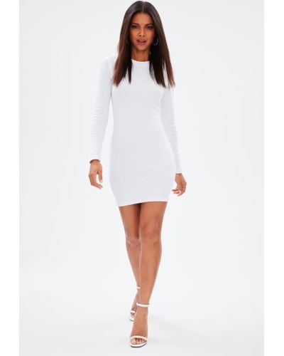 ribbed white long sleeve dress