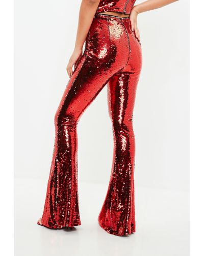 red sequin trousers
