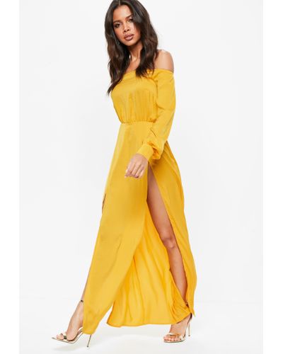 yellow split maxi dress