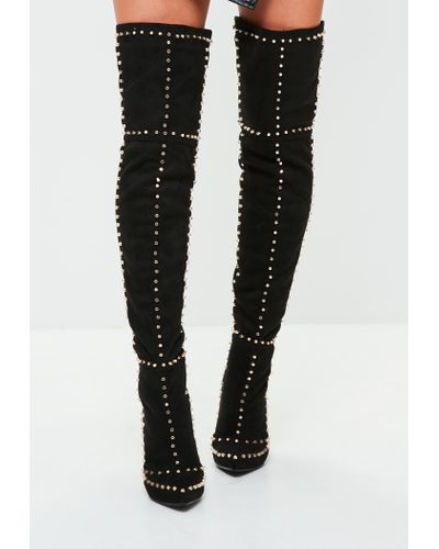 Missguided Black Multi Studded Thigh High Boots | Lyst UK