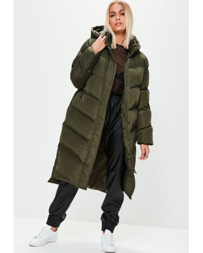longline puffer jacket khaki