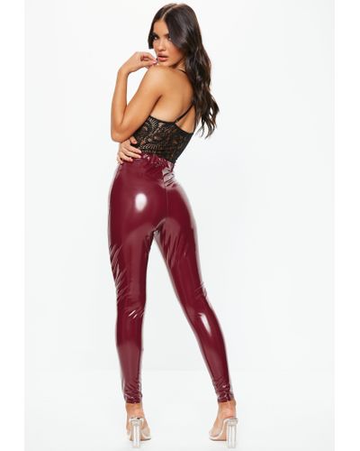 burgundy vinyl leggings