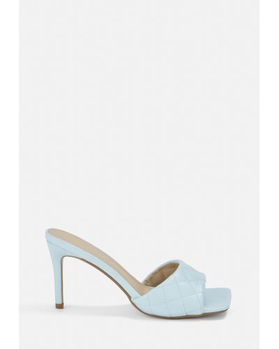 tropez square toe quilted heel mule in white faux leather