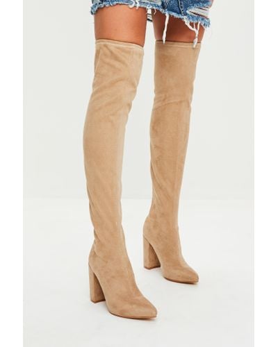 nude suede knee boots