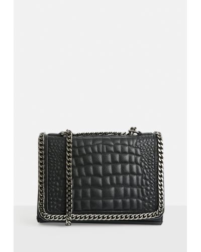 Missguided Black Faux Leather Croc Twist Front Cross Body 