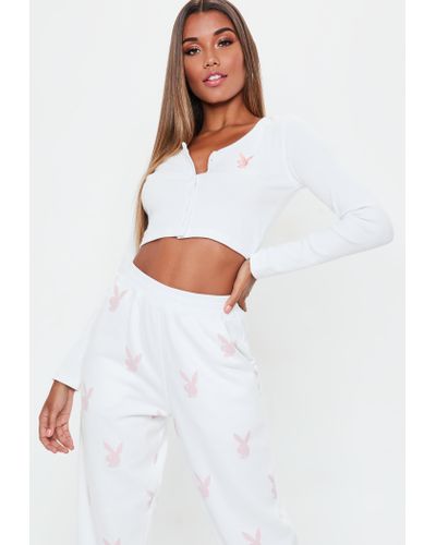 Missguided Synthetic Playboy X White Ribbed Crop Top - Lyst