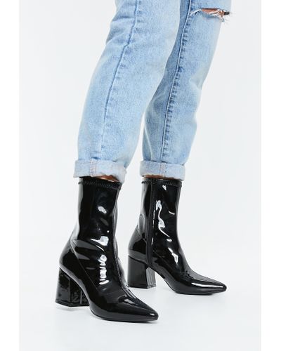 black patent sock boots