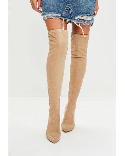 nude suede knee high boots