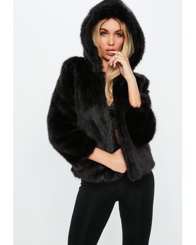Missguided Fanny Lyckman X Black Hooded Faux Fur Jacket Lyst