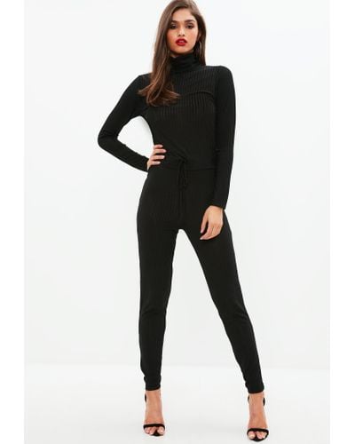 black roll neck long sleeve jumpsuit