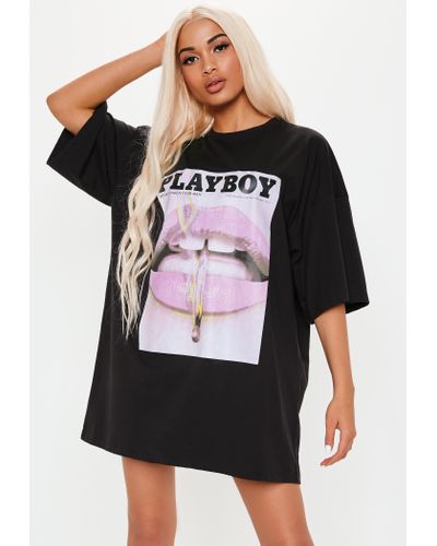 Missguided Synthetic Playboy X Lips Front Extreme Oversized T Shirt Dress  in Black | Lyst UK