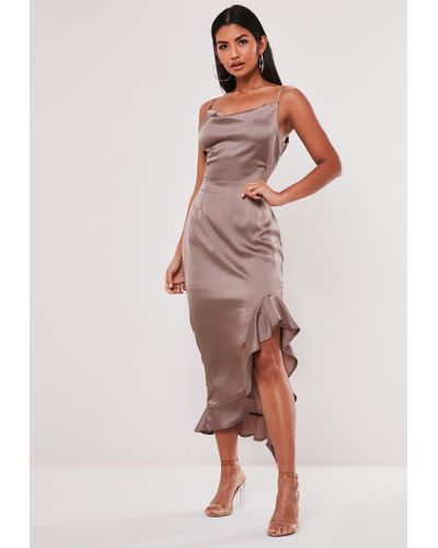 Satin ruffle midi dress Clearance