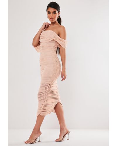 Mesh Ruched Bardot Midi Dress Poland, SAVE 38% - productoscadiz.com