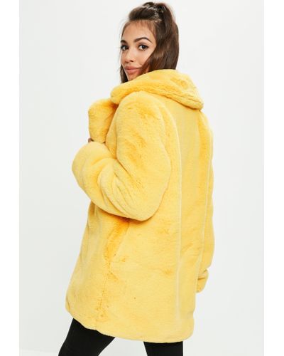 Missguided Yellow Faux Fur Coat With Collar Lyst Uk Missguided Yellow Faux Fur Coat With, Yellow Faux Fur Collar Coat