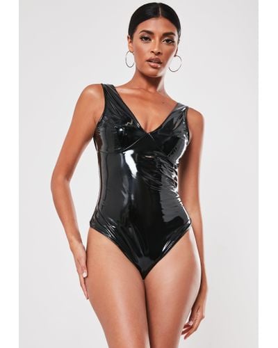 Missguided Synthetic Black Vinyl Cupped Bodysuit - Lyst