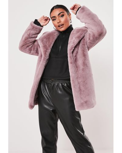 Missguided Super Soft Faux Fur Coat In Lilac Purple Lyst 