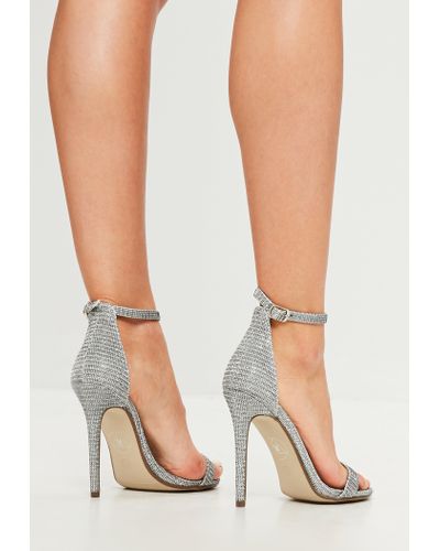 silver glitter barely there heels