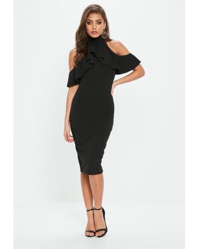high neck cold shoulder dress