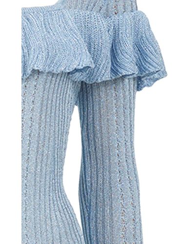 Self-Portrait Synthetic Ruffled Lurex-knit Mini Dress in Blue - Lyst