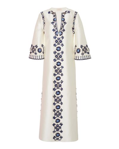 Tory Burch Silk Ariana Embroidered Caftan in White - Lyst