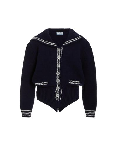 Miu Miu Wool Knit Bodysuit in Navy (Blue) - Lyst