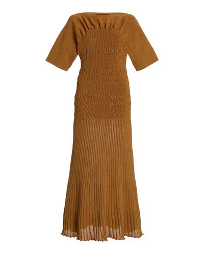 Proenza Schouler Leather Smocked Knit Midi Dress in Yellow - Lyst