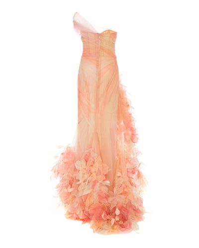 feather embellished gown