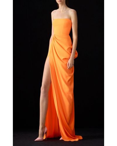 alex perry kirby strapless crepe column draped gown