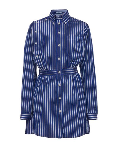 Prada Belted Striped Cotton Button Down Shirt in Blue - Lyst