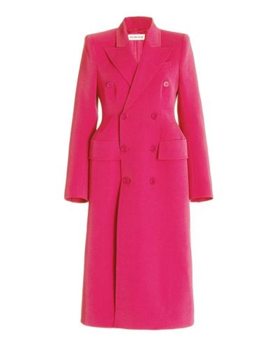 Balenciaga Double-breasted Tech-wool Hourglass Coat in Pink - Lyst