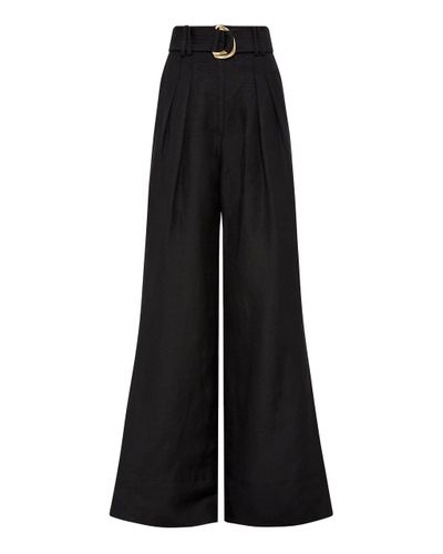 Aje. Evermore Pleated Linen-blend Wide-leg Pants in Black | Lyst