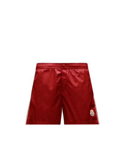 Moncler Synthetic Tricolor Detail Swim Shorts in Red for Men | Lyst