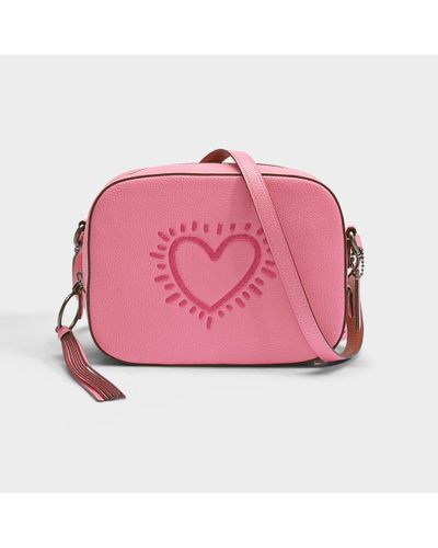 pink leather camera bolsa