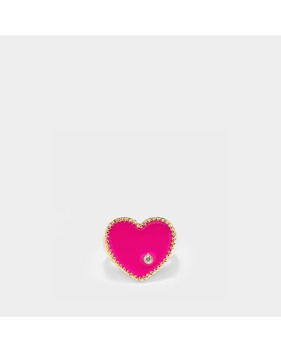 Yvonne Léon Heart-shaped Neon Fuchsia Signet Ring - Pink