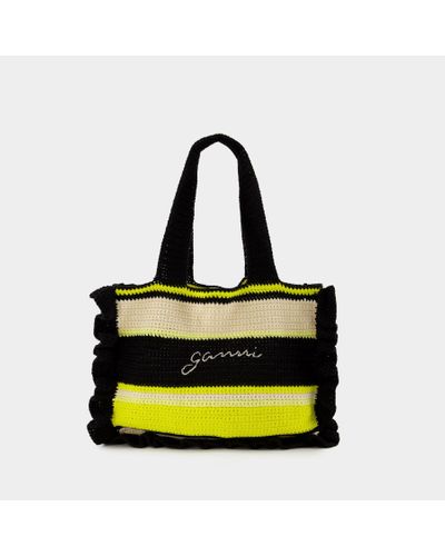 Ganni Crochet Frill Tote Bag In Cotton - Yellow