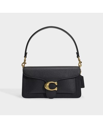 COACH Small Tabby Bag In Black Polished Pebble Leather