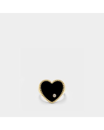 Yvonne Léon Mini Heart Diamond Signet Ring - Black