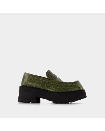 Marni Platform Loafers Croco - Green