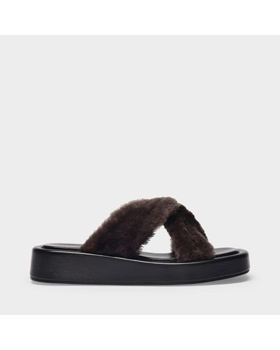 Elleme Tresse Shearling Platform Sandals - Black