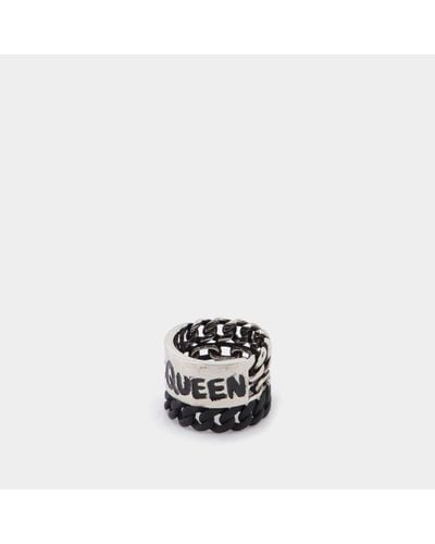 Alexander McQueen Graffiti Chain Ring, Brass - White