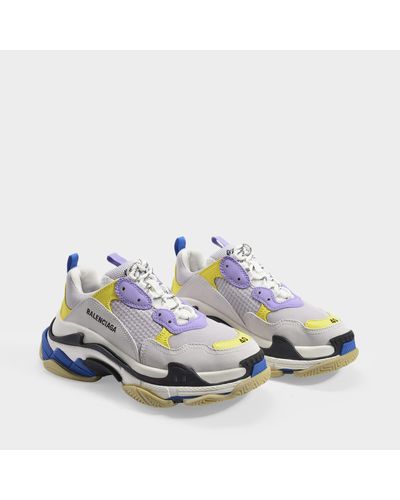 Balenciaga Triple S Sneakers In White, Purple And Yellow Knit And Leather |  Lyst