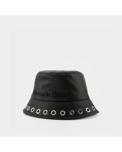 Alexander McQueen Leather Eyelet Hat - Black