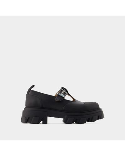 Ganni Cleated Mary Jane Loafers - Black