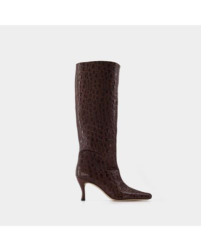 BY FAR Stevie 42 Sequoia Circular Croco Embossed Leather Boots - Brown