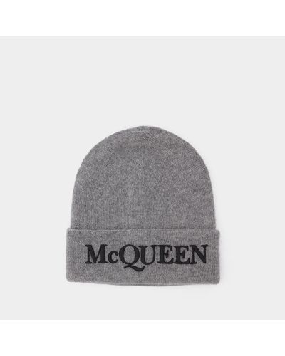 Alexander McQueen Black Cashemire Cap - Grey