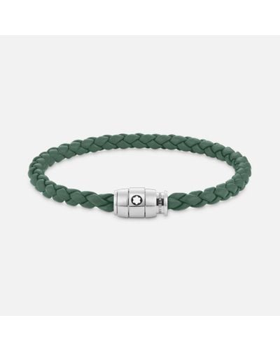 Montblanc Bracelet Steel 3 Rings Meisterstück Collection In Pewter Leather - Bracelets - Green