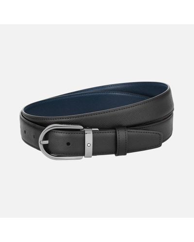 Montblanc Horseshoe Buckle Black/blue 30 Mm Reversible Leather Belt - Multicolor