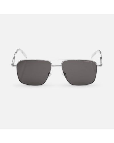 Montblanc Rectangular Sunglasses With Silver Coloured Metal Frame - Gray