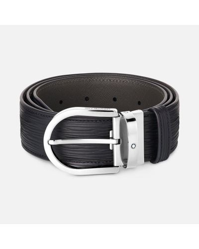 Montblanc Horseshoe Buckle Printed Black 40 Mm Leather Belt