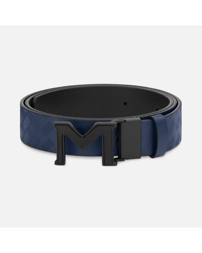 Montblanc M Buckle Extreme 3.0 /plain Black 35 Mm Reversible Leather Belt - Blue